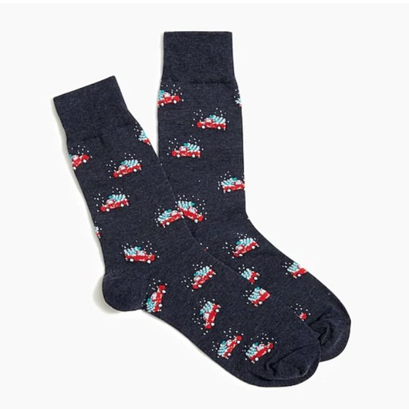 JCrew Men's Trouser Socks- Christmas Tree & Red Truck NWT - Picture 1 of 1